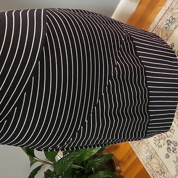 Anne Taylor Petite Black and Tan V-Neck Bodycon Striped Dress - Size SP - Picture 5 of 7